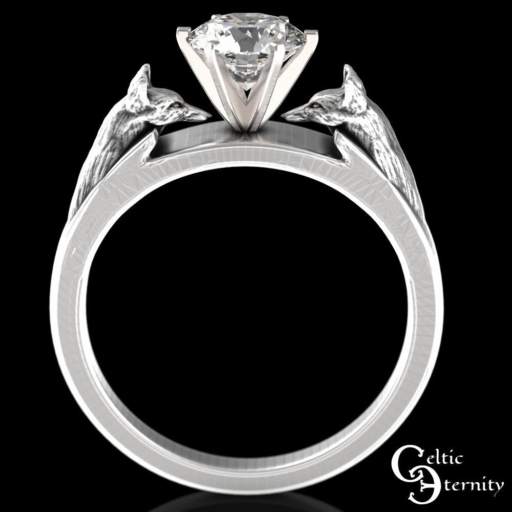 Sterling Fox Engagement Ring, Moissanite Engagement Ring, Womens Fox Wedding Ring, Silver Fox Engagement, Fox Solitaire Ring, 1802
