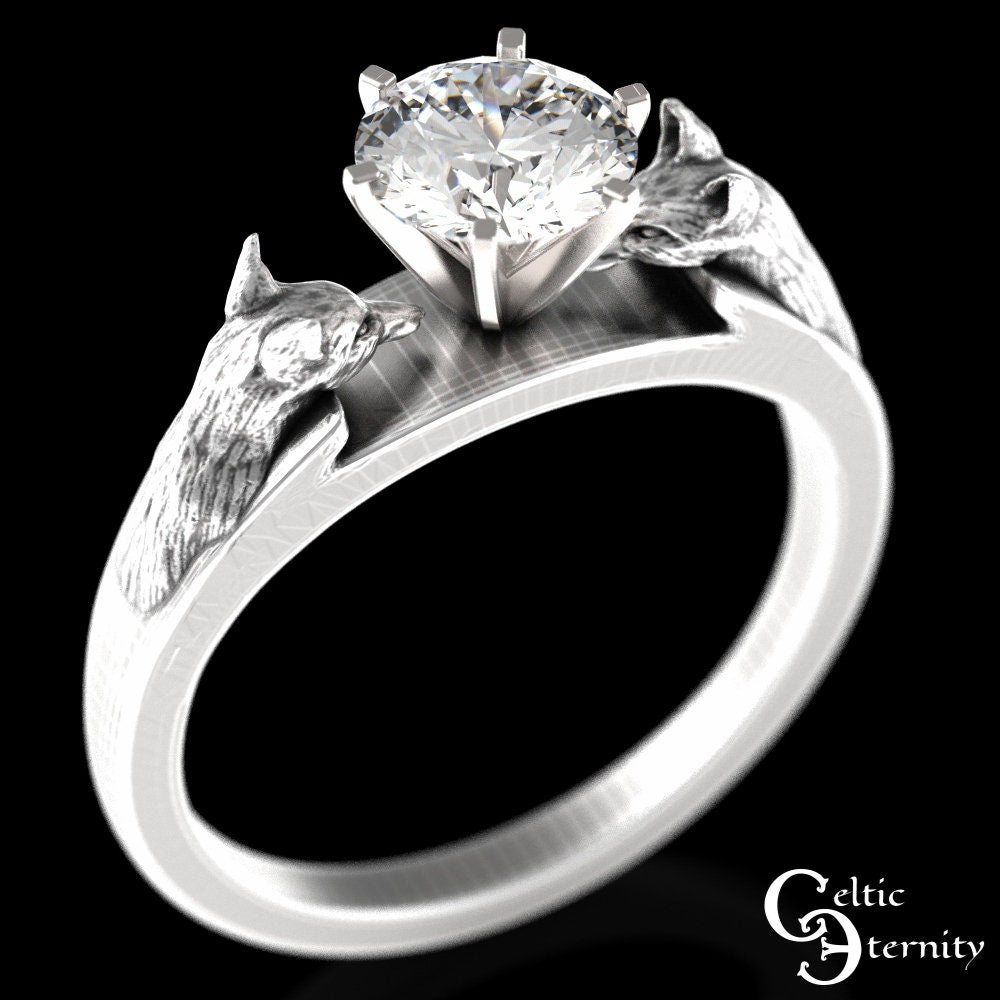 Sterling Fox Engagement Ring, Moissanite Engagement Ring, Womens Fox Wedding Ring, Silver Fox Engagement, Fox Solitaire Ring, 1802