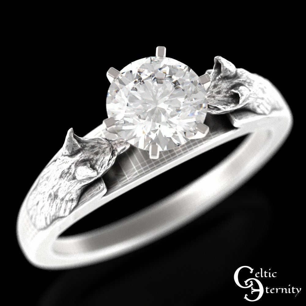 Sterling Fox Engagement Ring, Moissanite Engagement Ring, Womens Fox Wedding Ring, Silver Fox Engagement, Fox Solitaire Ring, 1802