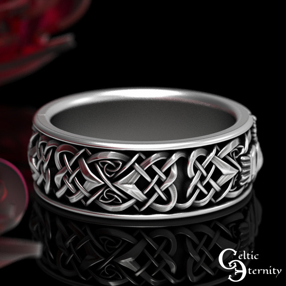 Sterling Silver Claddagh Ring Set, His Hers Claddagh Set, Matching Irish Heart Rings, Irish Wedding Band Set, Silver Claddagh, 1890 1891