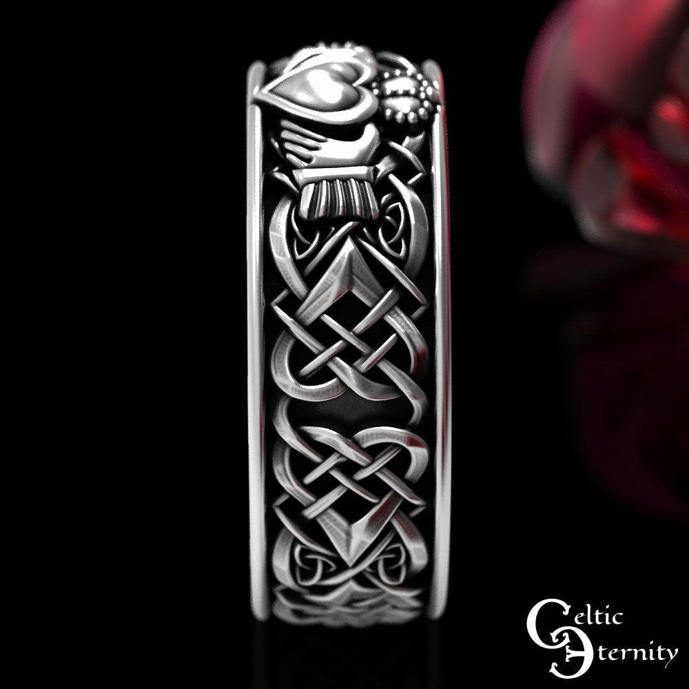 Sterling Silver Mens Claddagh Ring, Mens Claddagh Ring, Mans Irish Wedding Band, Silver Irish Heart Ring, Claddagh Wedding Ring, 1890