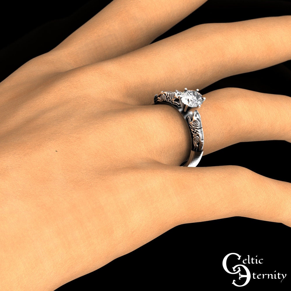 Alexandrite Engagement Ring, Sterling Alexandrite Celtic Ring, Celtic Alexandrite Wedding Ring, Alexandrite Solitaire, Wolf Engagement,1801