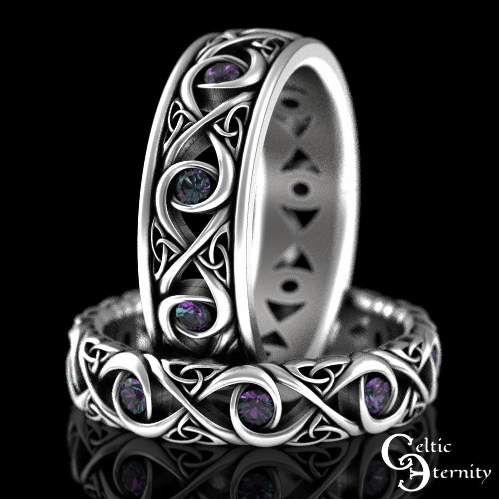 Mens Alexandrite Ring, Mens Alexandrite Wedding Ring, Mens Sterling Alexandrite Ring, Mens Silver Celtic Wedding Band, Celtic Ring, 1410