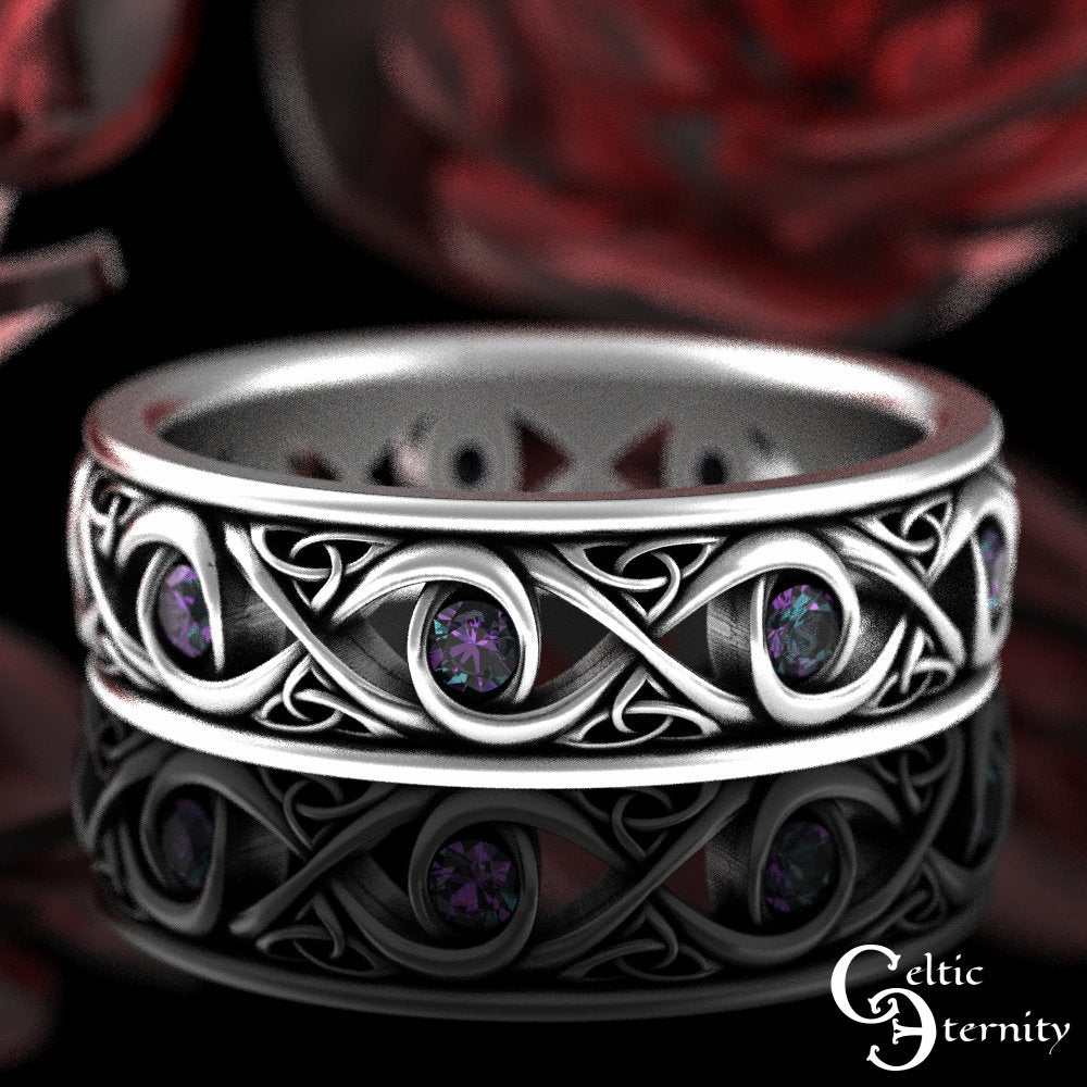 Mens Alexandrite Ring, Mens Alexandrite Wedding Ring, Mens Sterling Alexandrite Ring, Mens Silver Celtic Wedding Band, Celtic Ring, 1410