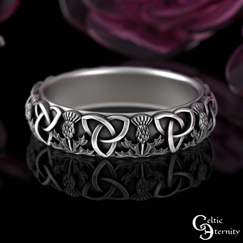 Sterling Womens Thistle Ring, Simple Celtic Ring, Scottish Thistle Ring, Classic Thistle Ring, Scottish Wedding Band, Irish Knot Ring, 4811