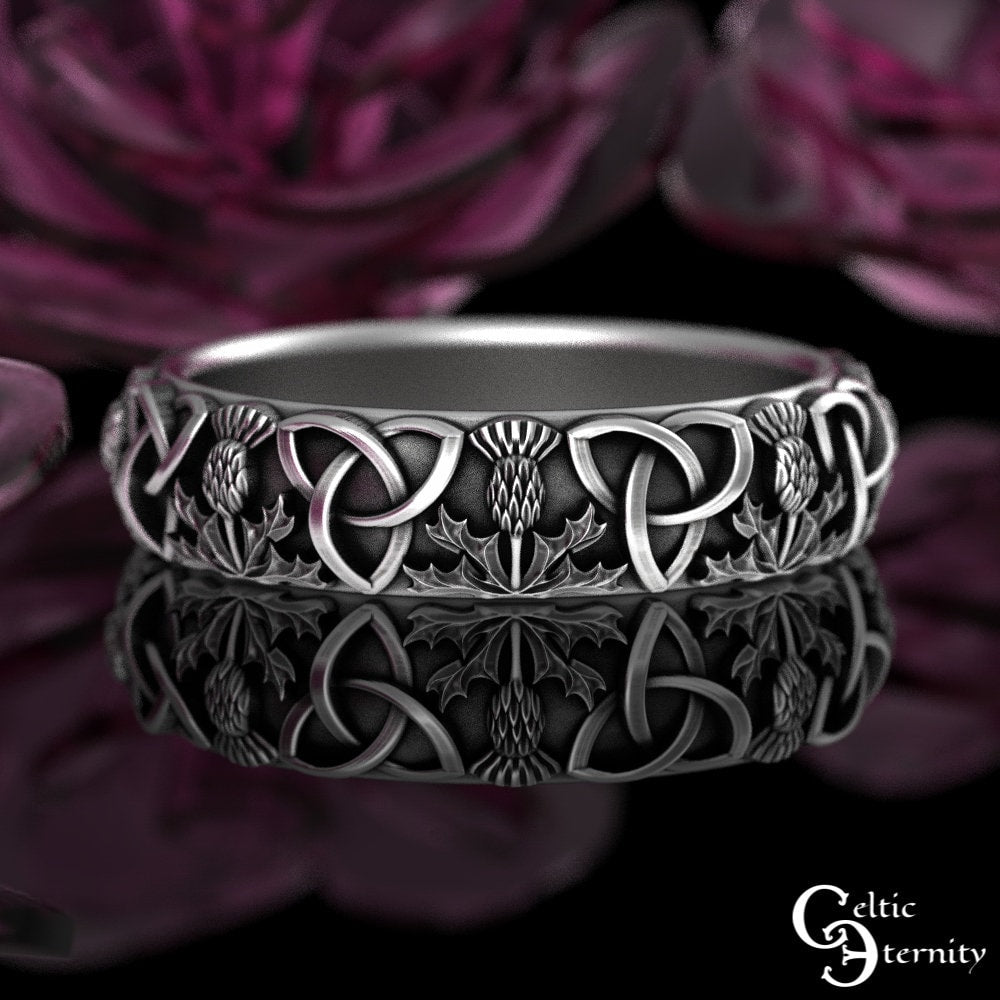 Sterling Womens Thistle Ring, Simple Celtic Ring, Scottish Thistle Ring, Classic Thistle Ring, Scottish Wedding Band, Irish Knot Ring, 4811