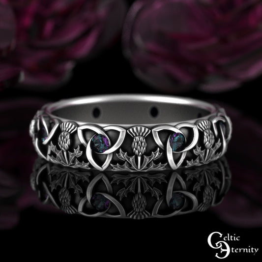 Womens Alexandrite Thistle Ring, Sterling Classic Thistle Wedding Band, Scottish Simple Thistle Ring, Womens Celtic Alexandrite Ring, 4813