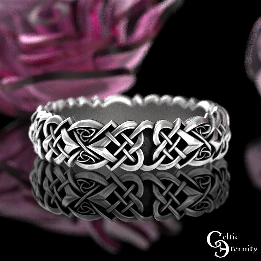 Sterling Celtic Heart Wedding Ring, Woman Celtic Ring, Love Knot Ring, Love Heart Ring, Heart Ring, Heart Wedding Band, 4013