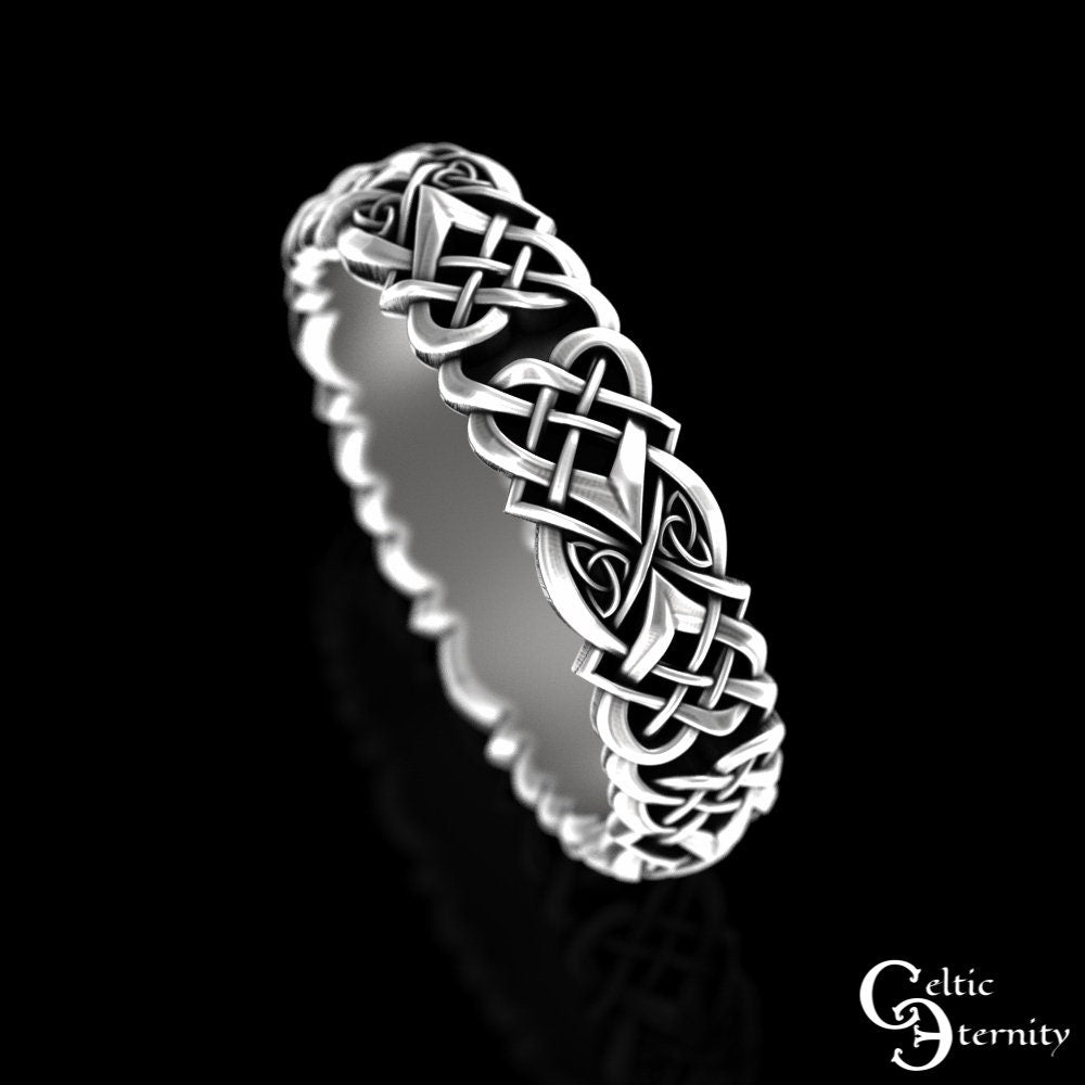 Sterling Celtic Heart Wedding Ring, Woman Celtic Ring, Love Knot Ring, Love Heart Ring, Heart Ring, Heart Wedding Band, 4013