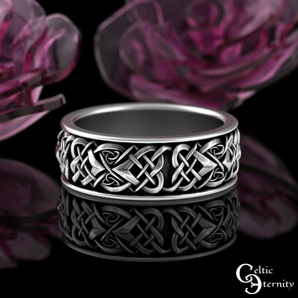 Sterling Silver Celtic Wedding Band, Mens Celtic Wedding Ring, Celtic Infinity Knot Wedding Ring, Infinity Heart Wedding Band, 4012