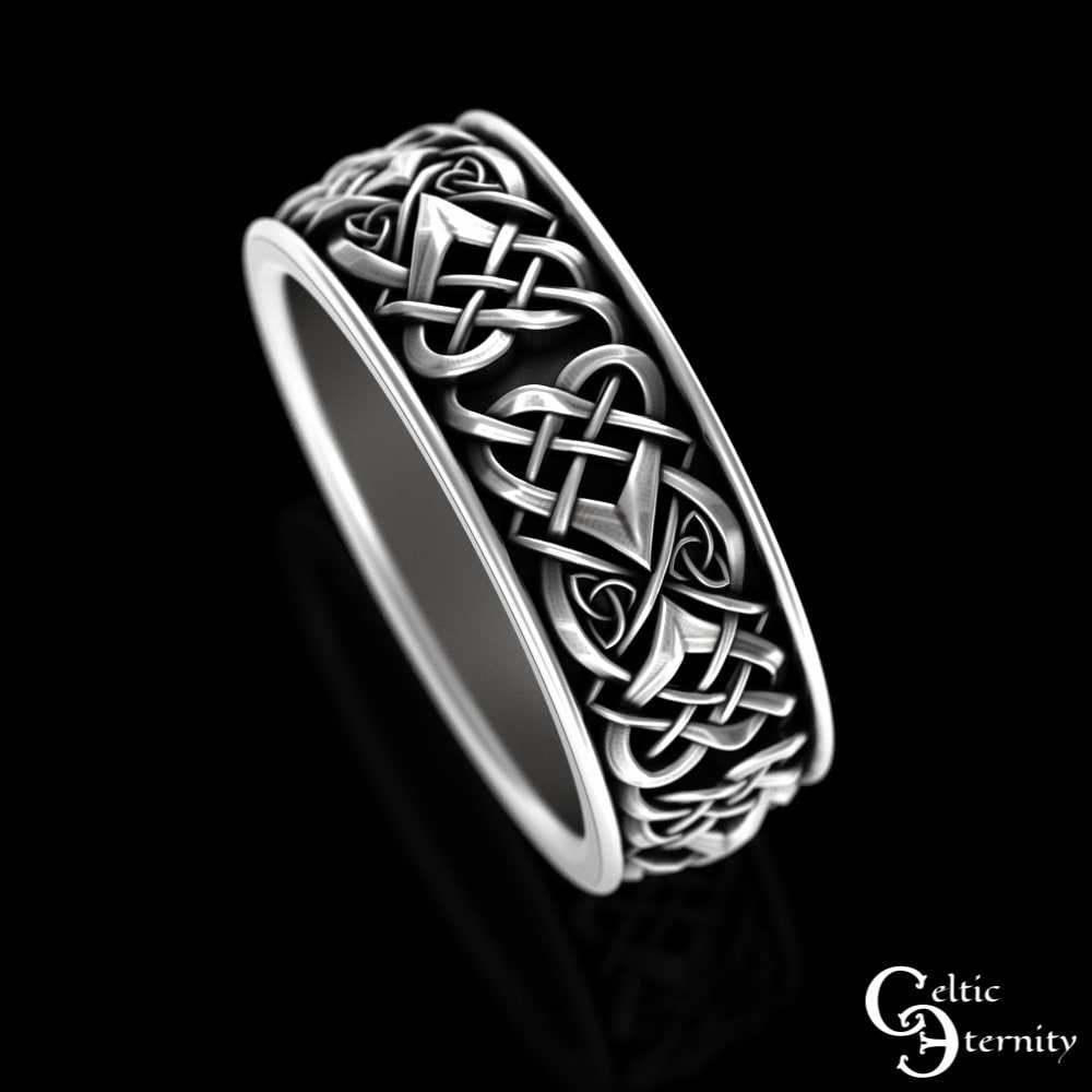 Sterling Silver Celtic Wedding Band, Mens Celtic Wedding Ring, Celtic Infinity Knot Wedding Ring, Infinity Heart Wedding Band, 4012