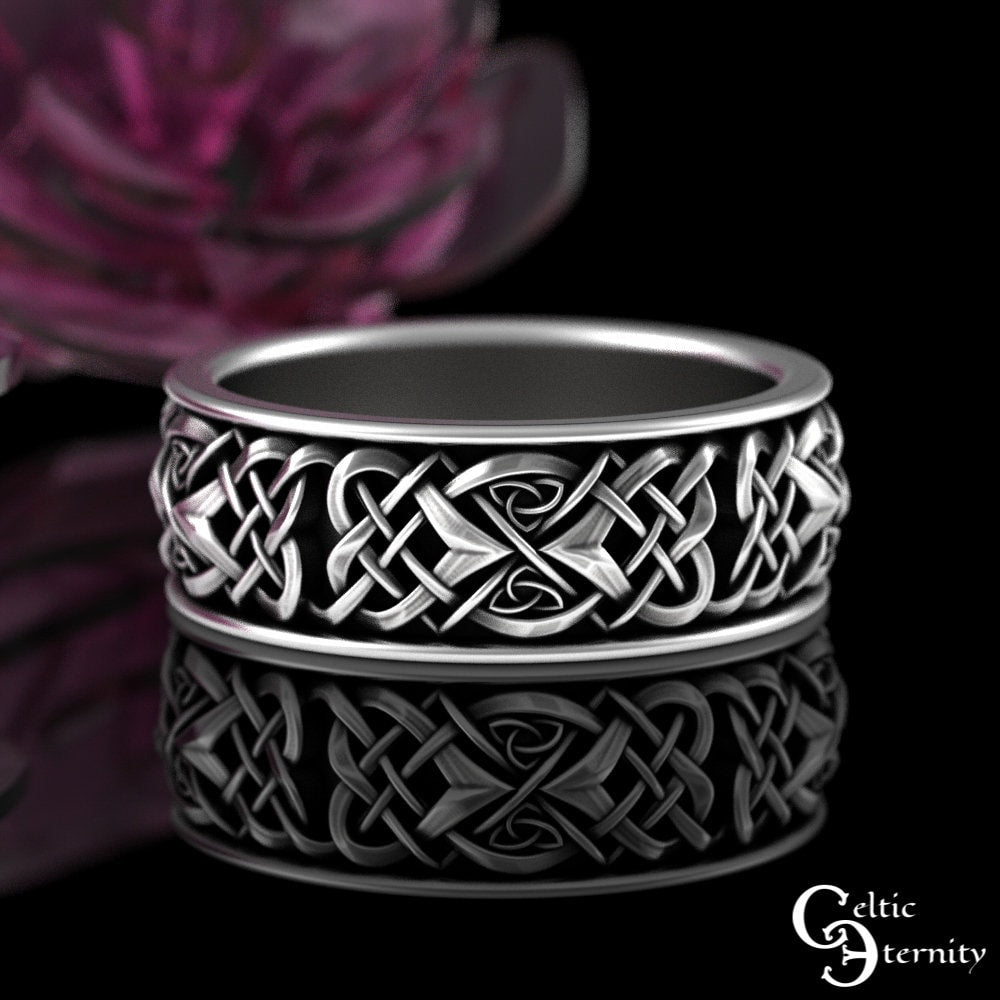 Sterling Silver Celtic Wedding Band, Mens Celtic Wedding Ring, Celtic Infinity Knot Wedding Ring, Infinity Heart Wedding Band, 4012