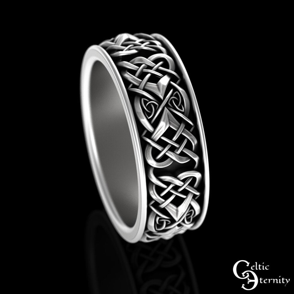Sterling Silver Celtic Wedding Band, Mens Celtic Wedding Ring, Celtic Infinity Knot Wedding Ring, Infinity Heart Wedding Band, 4012