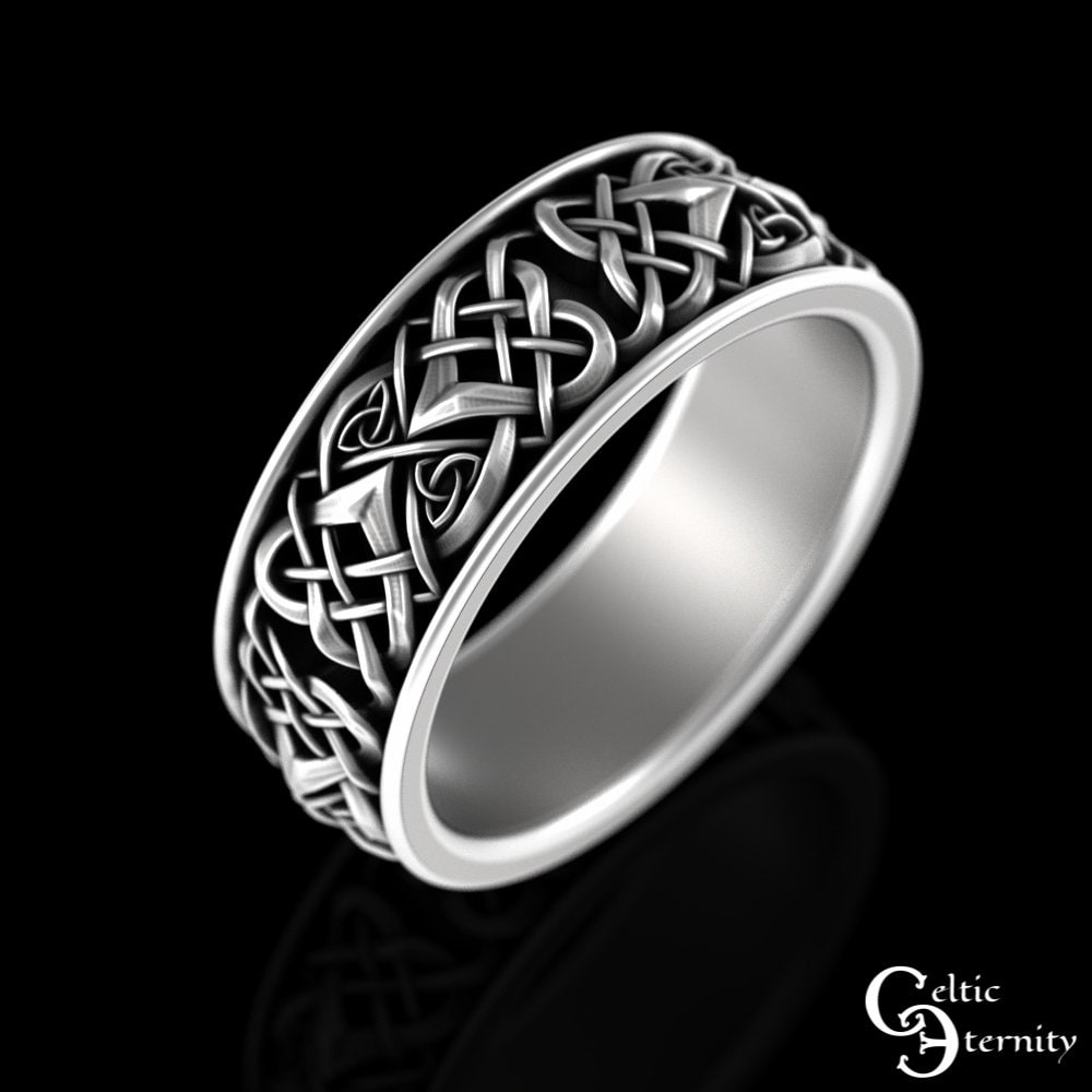 Sterling Silver Celtic Wedding Band, Mens Celtic Wedding Ring, Celtic Infinity Knot Wedding Ring, Infinity Heart Wedding Band, 4012