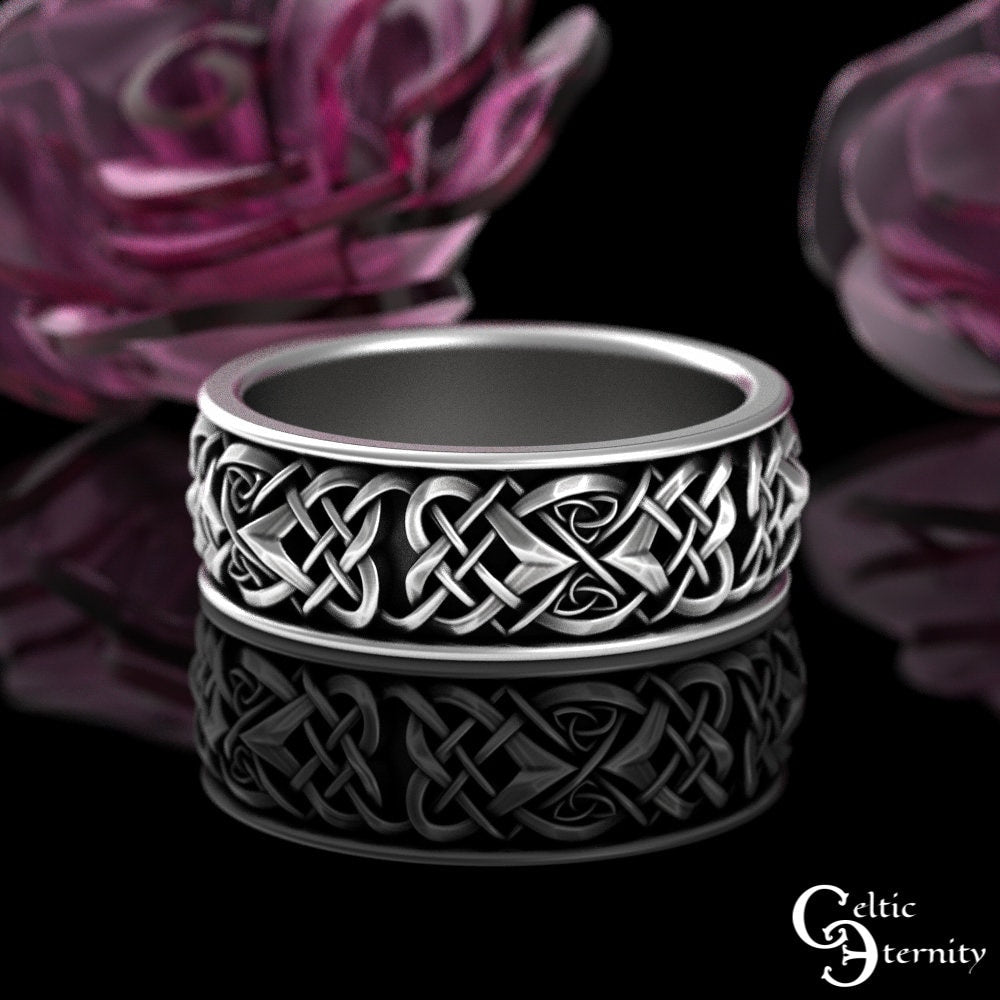 Sterling Silver Celtic Wedding Band, Mens Celtic Wedding Ring, Celtic Infinity Knot Wedding Ring, Infinity Heart Wedding Band, 4012