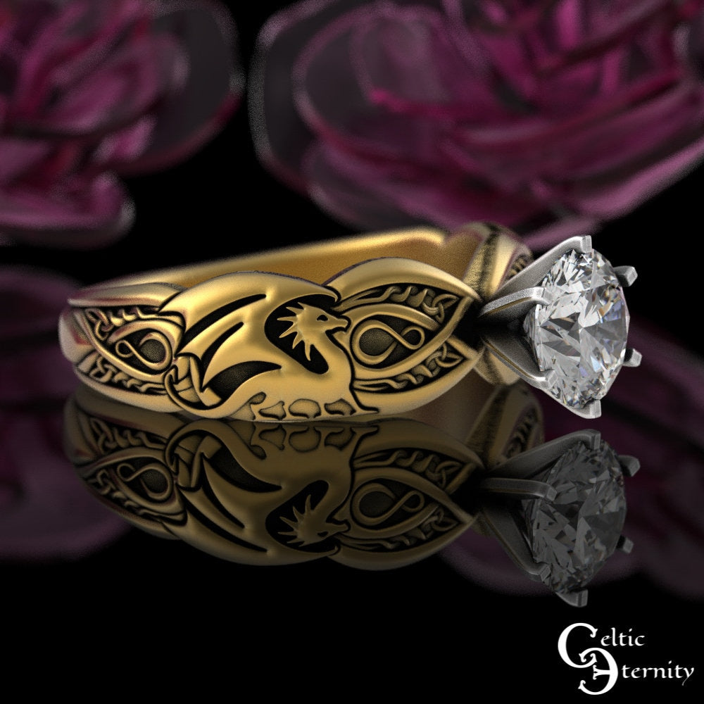 Alexandrite Dragons Solitaire Ring, Sterling Dragon Engagement Ring, Womens Alexandrite Bridal Ring, Silver Celtic Dragon Wedding Ring, 3185