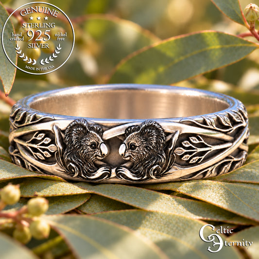 Sterling Silver Koala Bear Wedding Band for Woman, 3363